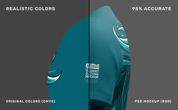 Left side t shirt mockup, realistic colors