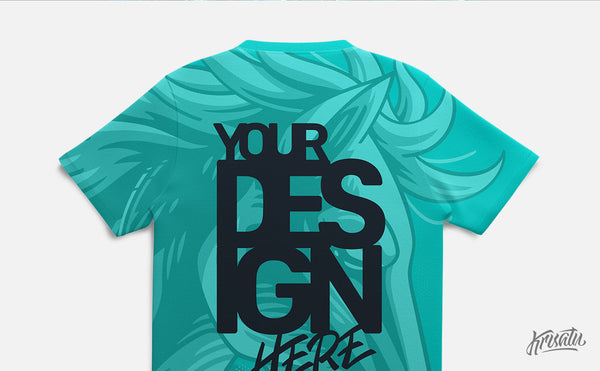 back t-shirt mockup, turquois color with all over print