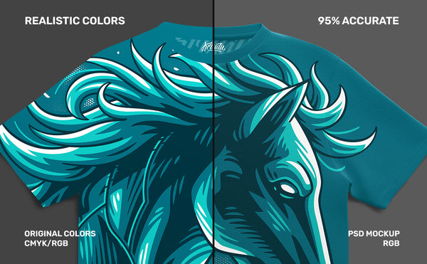 front t-shirt mockup, preview of color accuracy