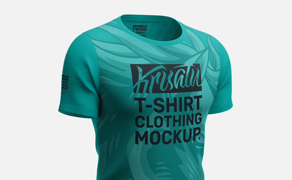 Front left t shirt mockup, turquoise color